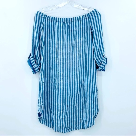 Bella Dahl Off Shoulder Button Front Pinstripe Marina Wash - Picture 7 of 10